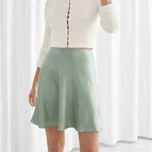 & Other Stories Green Satin Mini Skirt